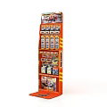 Orange Multi Tier Display Stand With Toy Racing Products On Shelves