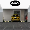 Audi 4S Store Showcasing Yellow White And Red Cars In Modern Garage