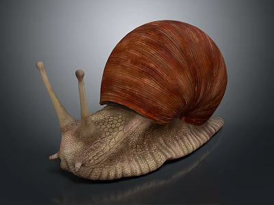 Snail With Brown Spiral Shell And Light Brown Body On Dark Background 3d model
