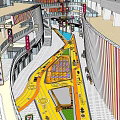 Vibrant Nighttime Commercial Landscape With Neon Signs Multi Level Buildings And Pedestrians