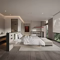 Hotel Guest Room with Modern Interior Large Windows Forest View and White Bedding