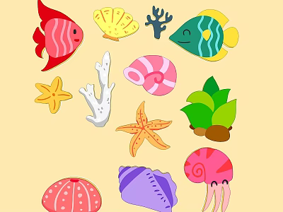 Colorful Ocean Themed Wall Decor With Shells Starfish Fish And Coral 3d model