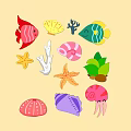 Colorful Ocean Themed Wall Decor With Shells Starfish Fish And Coral