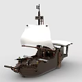 Brick Pirate Ship Model With White Sail Black Flag Cannons Ladder And Minifigures