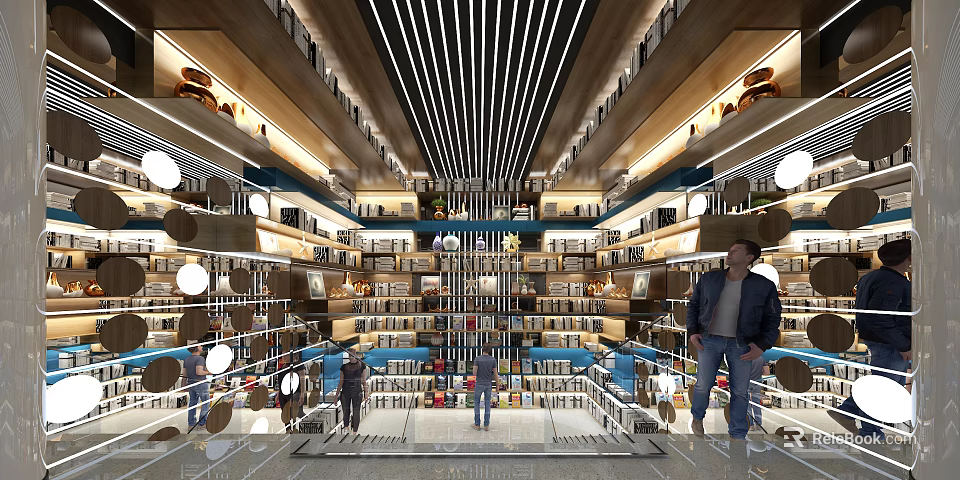 Modern Exhibition Hall Interior With Spacious Layout Multi Level Shelves And Displayed Items 3d model