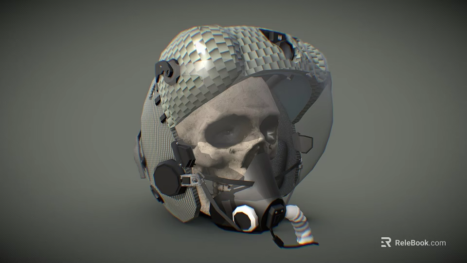 Futuristic Metallic Honeycomb Helmet With Visor Breathing Tube And Skull Interior 3d model 