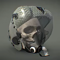 Futuristic Metallic Honeycomb Helmet With Visor Breathing Tube And Skull Interior