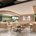 Modern Café Interior Design With Bar Counter Display Screens Framed Artworks Tables Chairs Green Plant