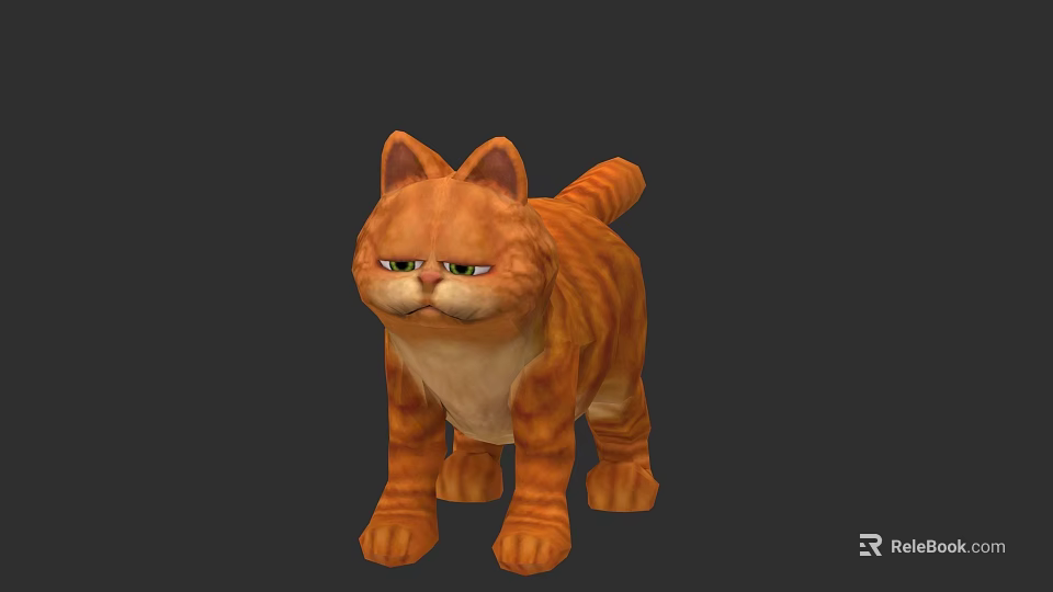 Cute Cartoon Orange Cat With Striped Fur And Expressive Green Eyes 3d model 