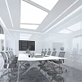 Modern Conference Room With Long Table Chairs Large Screen And Glass Partitions