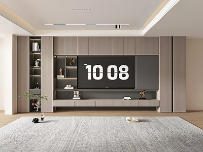 Modern Living Room TV Stand With Storage Cabinets Bookshelves And Decorations 3d model