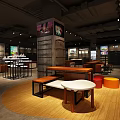 Modern Snoemaker Shoe Store Counter In Mall With Glass Frontage And Displayed Shoes
