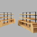 Two Wooden Display Shelves With Black Metal Frames And Multiple Retail Racks 3d model