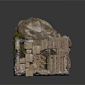 Ancient City Wall Tower 3D Model With Wooden Scaffolding Stone Structure And Grass Details