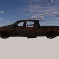 Abandoned Rusty Pickup Truck With Broken Windows Graffiti Wall And Concrete Ground