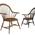 Classic Wooden Dining Chairs With Spindle Back Armrests And Natural Black Finish