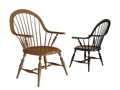 Classic Wooden Dining Chairs With Spindle Back Armrests And Natural Black Finish 3d model