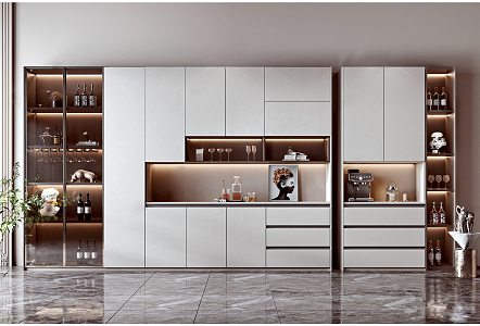 Modern Wine Cabinet Wine Cabinet Wine Bottle Coffee Machine Decorations Side Green Planting 3d model