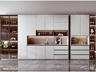 Modern Wine Cabinet Wine Cabinet Wine Bottle Coffee Machine Decorations Side Green Planting 3d model