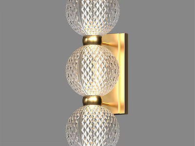 Elegant Modern Wall Lamp with Three Diamond Pattern Spherical Glass Shades and Golden Base 3d model