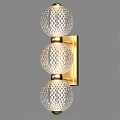 Elegant Modern Wall Lamp with Three Diamond Pattern Spherical Glass Shades and Golden Base