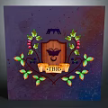 Green Vines With Red Berries And Colorful Leaves Around Wooden Shield On Purple Blue Background