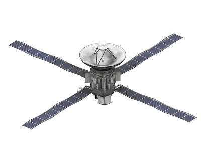 Detailed Satellite Structure Featuring Multiple Solar Panels and Dish Antenna 3d model