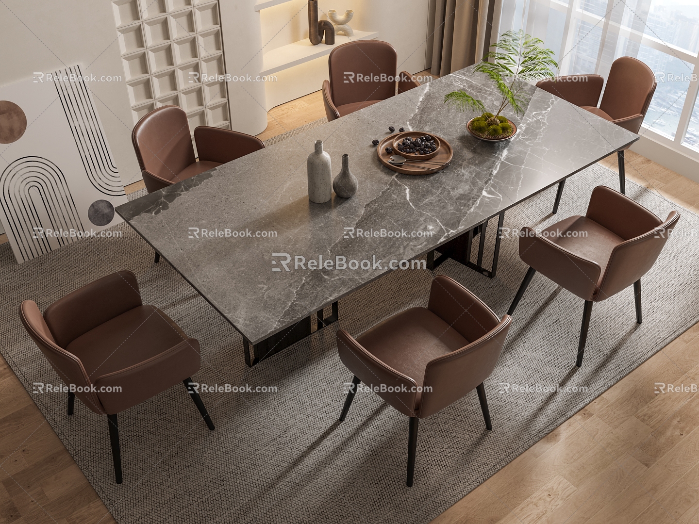 Modern Dining Table and Chair Combination Dining Table and Chair Color System 3d model