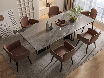 Modern Dining Table and Chair Combination Dining Table and Chair Color System 3d model