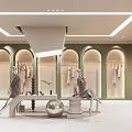 Elegant Clothing Store Interior With Arched Displays Mannequins Green Walls And White Flooring