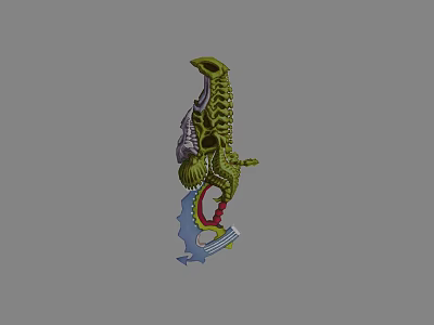Detailed Green Textured Sci Fi Fantasy Weapon 3D Model Featuring Blade And Accents 3d model