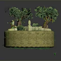 Detailed Miniature Landscape Scene With Green Grass Trees Stones And Figure