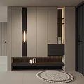Modern Shoe Cabinet with Beige Black Sleek Design LED Lighting Below Bench and Open Shelves