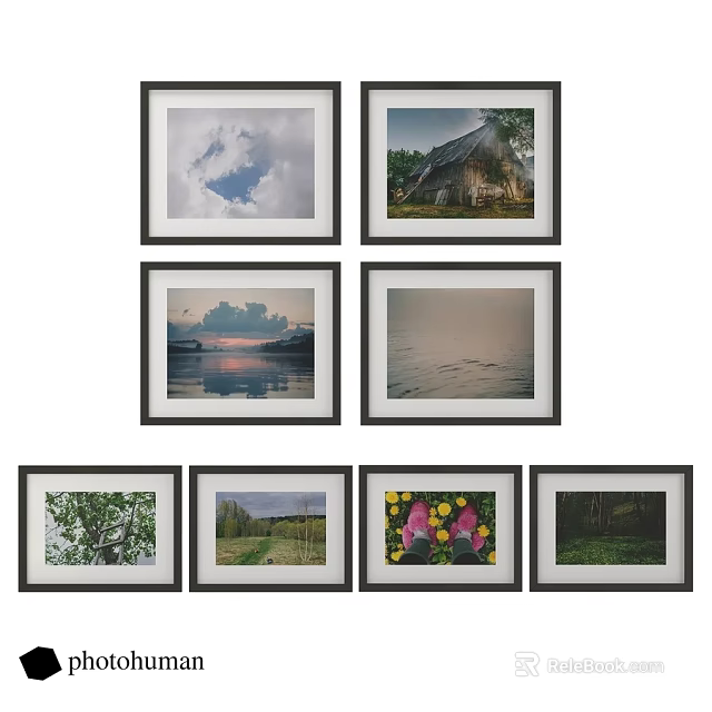 Multiple Photo Frames with Natural Scenery and Floral Images for Home Wall Decoration 3d model 