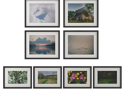 Multiple Photo Frames with Natural Scenery and Floral Images for Home Wall Decoration 3d model