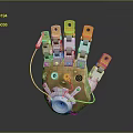 Potato Shaped Robotic Mechanical Device With Yellow Fingers And Metal Components