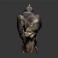 Detailed Bird Figure With Damaged Feathers Orange Beak Claws And Gray Background