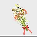 Bouquet of White Orange Pink Flowers With Green Leaves Tied With Red Pink Ribbon