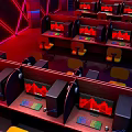 Modern Tech Gaming Interior Design With PC Setups Gaming Chairs And Neon Lights