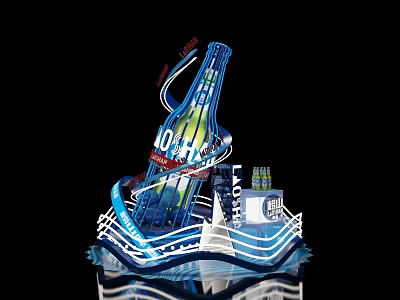 Eye Catching Photo Spot Featuring Blue Miller Lite Bottle Shape With Illuminated Wave Base 3d model