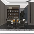 Colorful Sample Wall In Modern Display Area With Long Table And Chairs