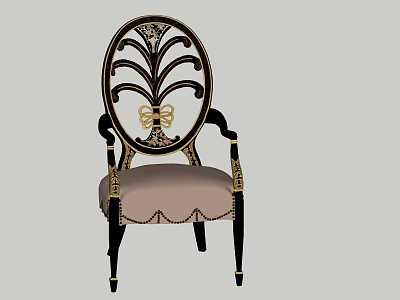 Ornate Wooden Armchair With Intricate Carved Backrest Beige Upholstery And Gold Accents 3d model