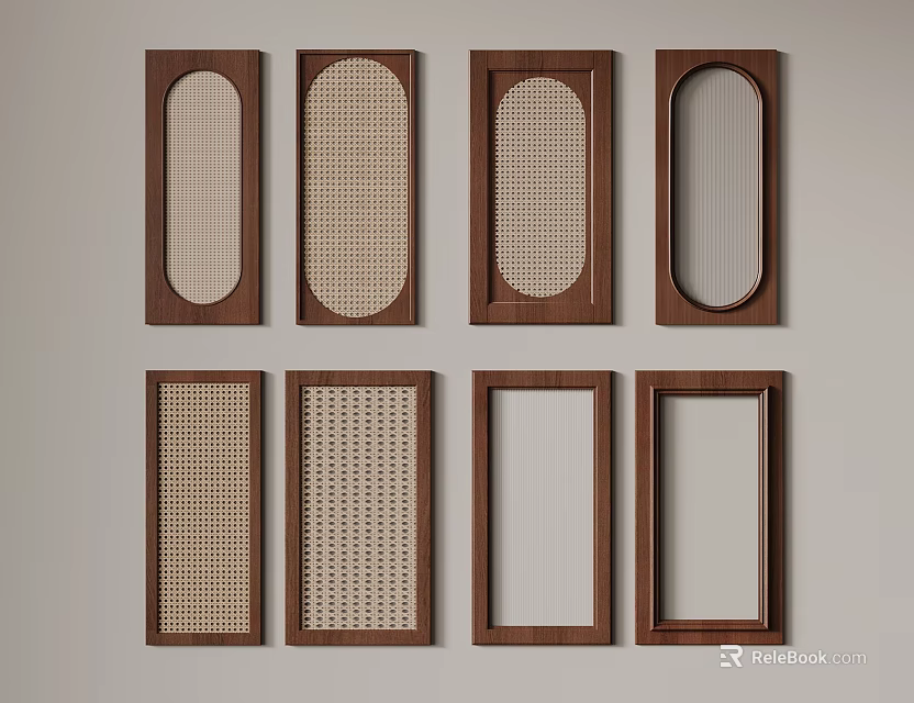 Wooden Frames With Grid Panels And Blank Designs For Interior Decoration 3d model