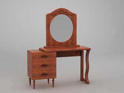 Elegant Classic Wooden Vanity Table With Detailed Carved Mirror And Drawers 3d model