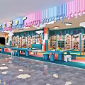 Colorful Toy Sale Store Interior With Rainbow Cloud Decor And Shelves Of Toys And Tables