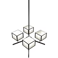 Modern Technology Exhibition Hall Chandelier With Square Glass Shades And Black Metal Structure