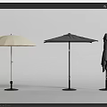 Open and Closed Outdoor Umbrellas in White Orange Beige Black with Stands