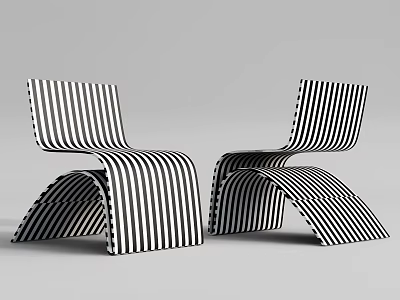 Two Modern Black And White Striped Lounge Chairs With Curved Structure And Unique Design 3d model