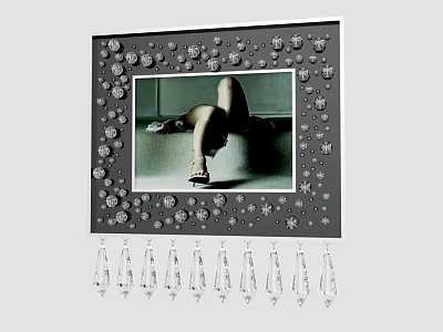 Decorative Black Picture Frame with Ornamental Studs and Hanging Crystal Pendants 3d model