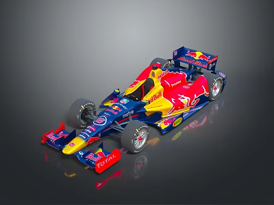 Red Bull Race Car With Red And Blue Design And Sponsor Logos 3d model
